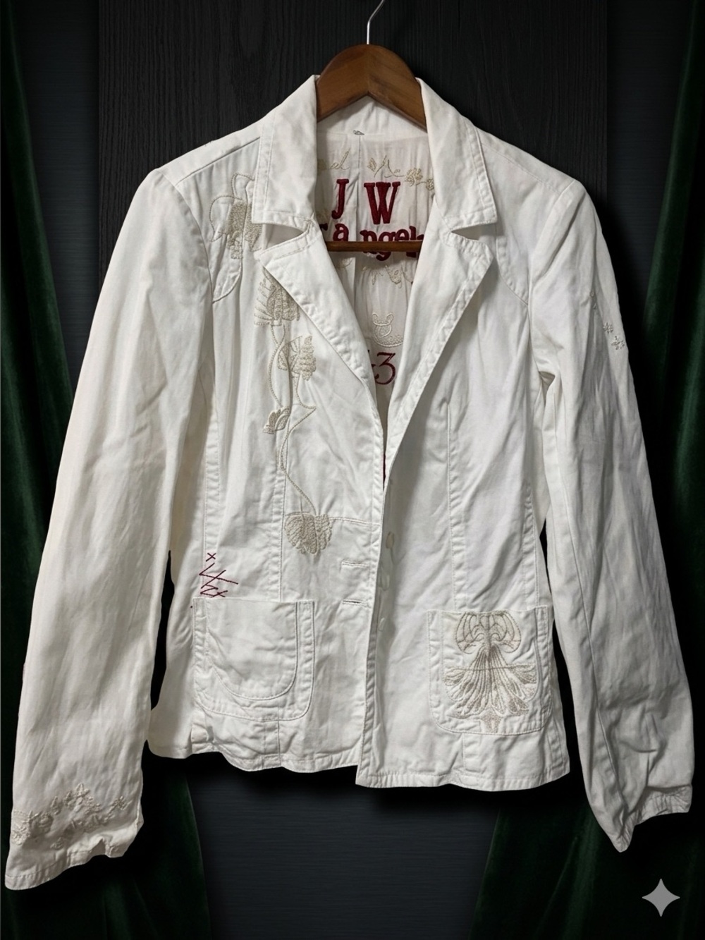 Vintage JW for Los Angeles by Johnny Was White Embroidered Blazer Jacket